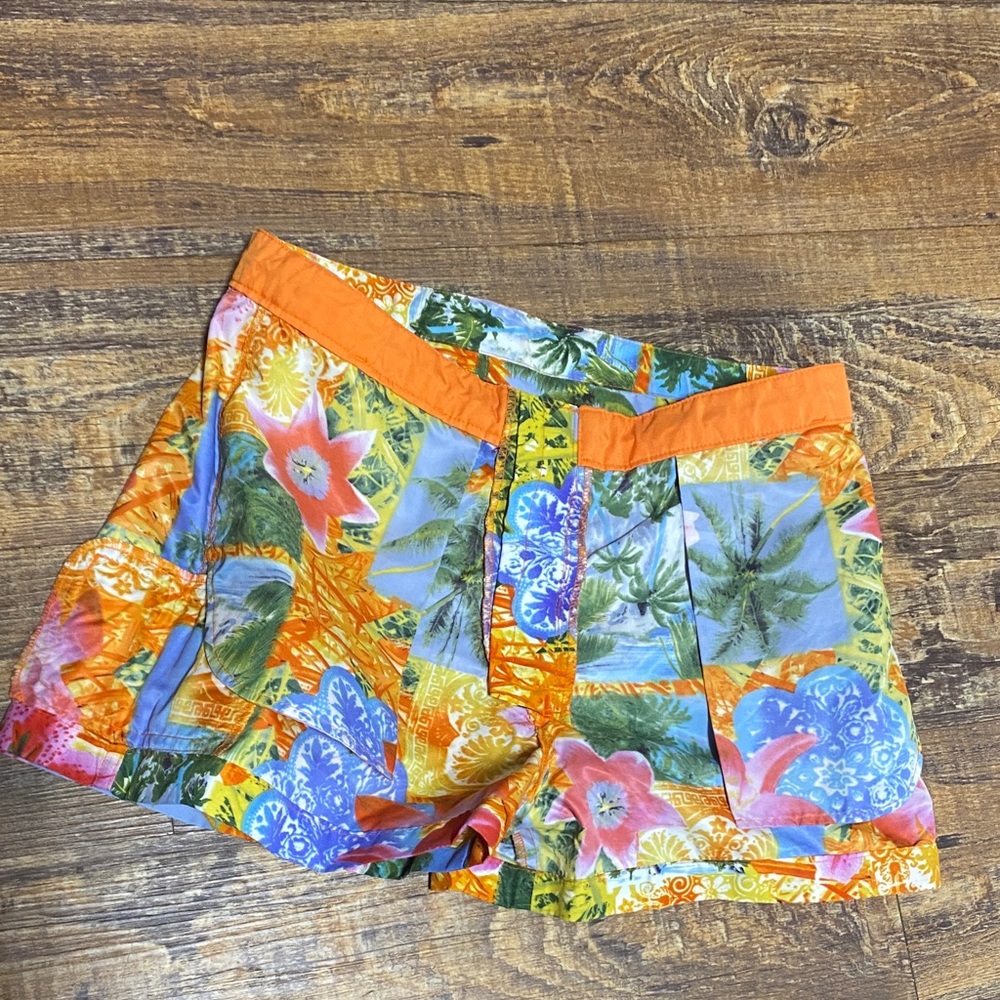 No Boundaries size small Orange and Blue Floral Swim Shorts patchwork tropical - Picture 11 of 11